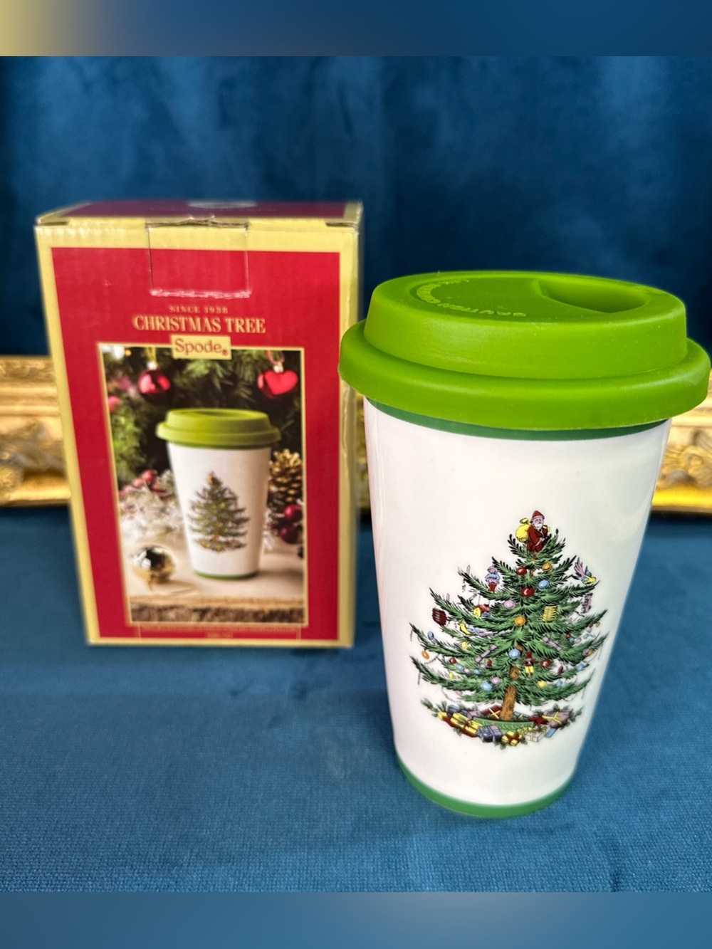 Spode Christmas Tree Travel Mug - 15 oz - New In Box - NIB Silicone Lid